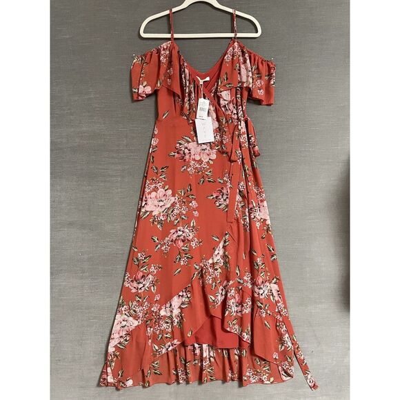 WAYF Dress Medium Nanette Floral True Wrap Cold Shoulder Beach Hawaii Cruise - Picture 1 of 13